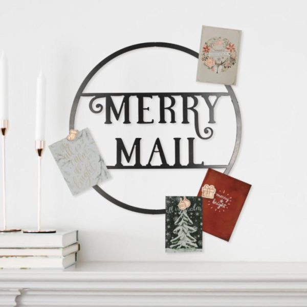 Circle Signs | "Merry Mail" Magnetic Christmas Card Wreath – Santa Font Circle Signs Circle Signs